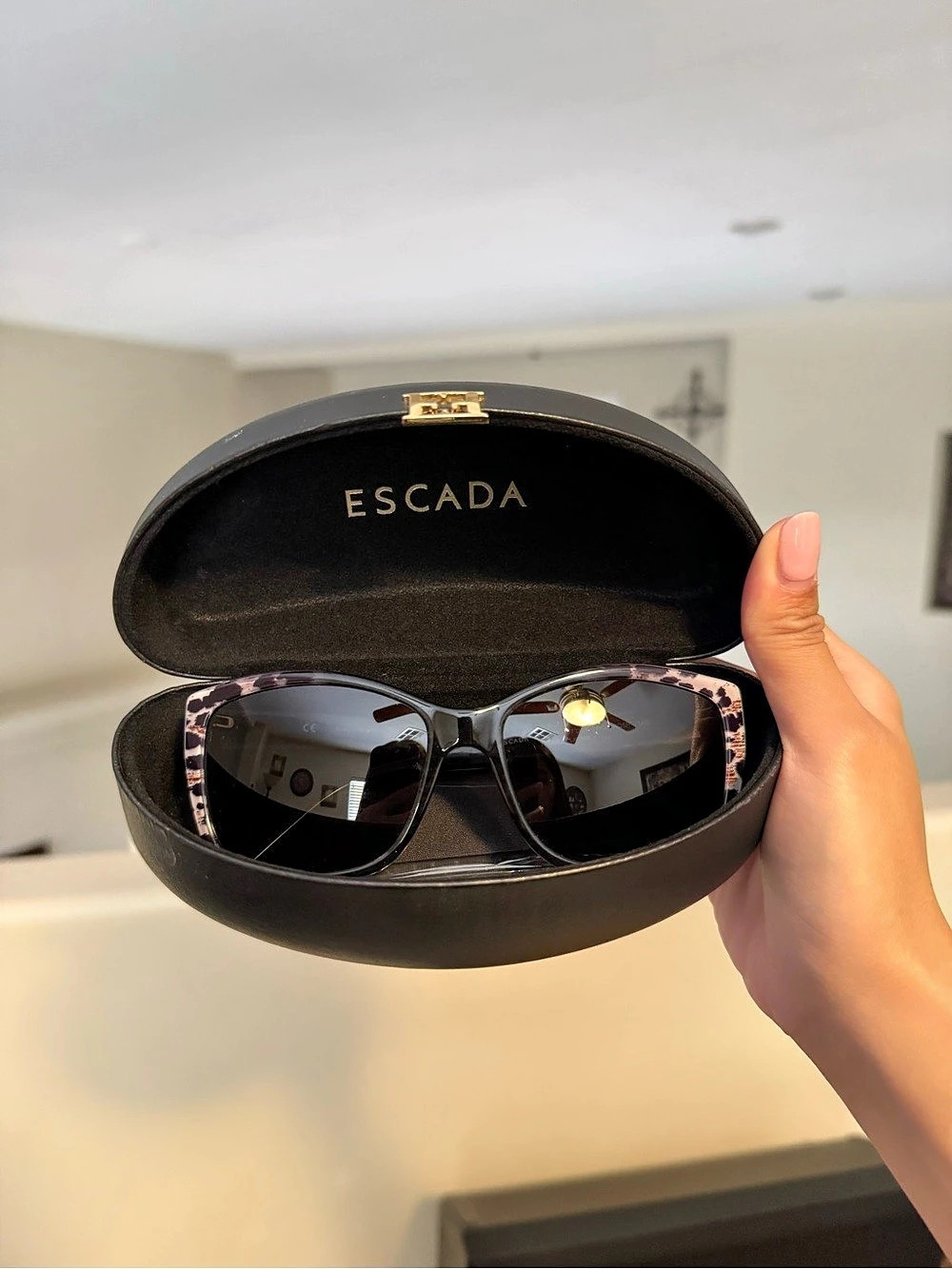 Escada SES 307 Sunglasses Black & Brown Animal Print Sunglasses